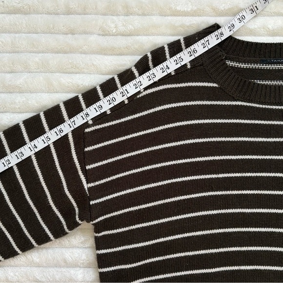 T TAHARI Sweater Brown and White Stripes Long Sleeve Large - Picture 8 of 8